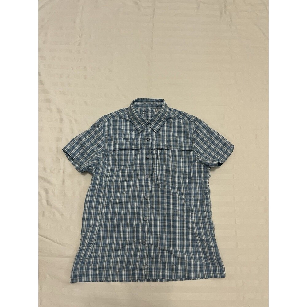 L.L. Bean Mens Plaid Tropicwear Fishing Shirt Blue White Cape Vented S/S Small